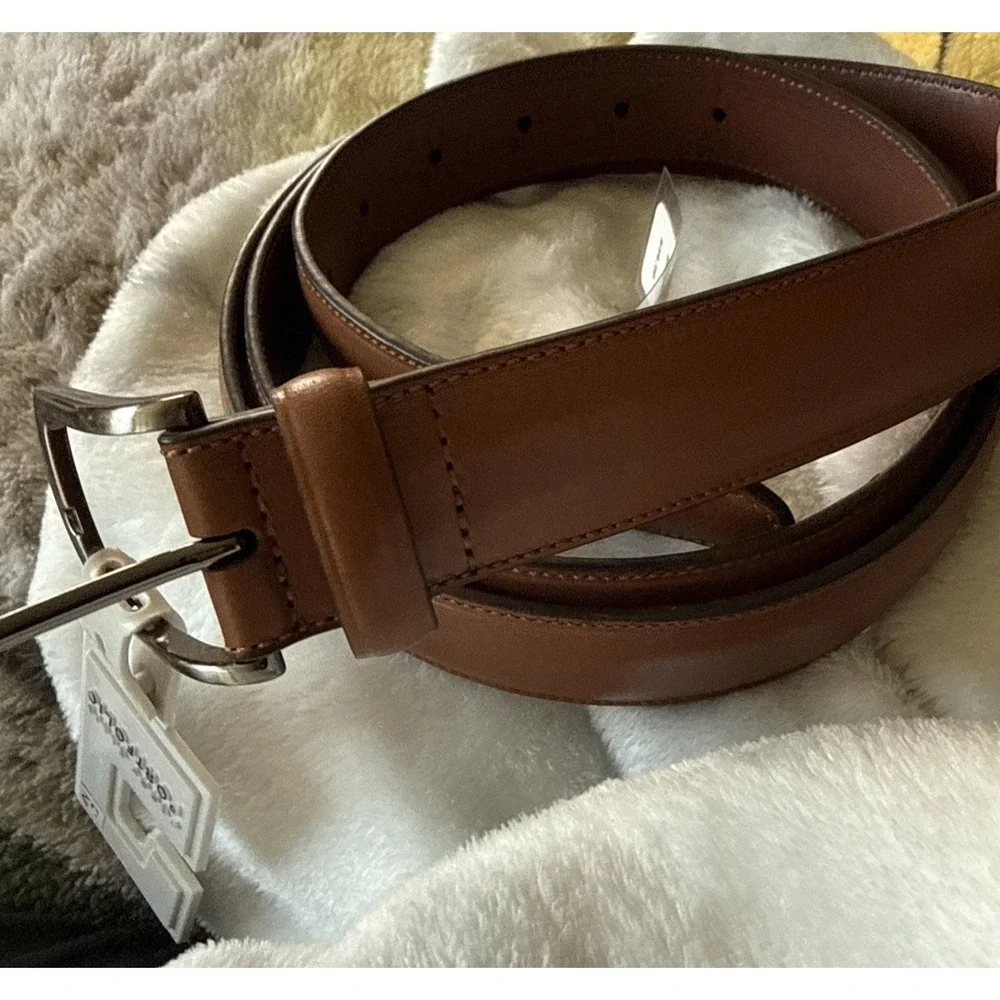 Perry Ellis Portfolio Mens Full Grain Cowhide Leather Belt IP32030K Brown Sz 52